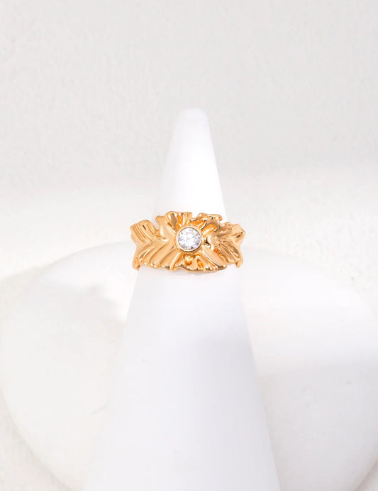 Leaf Zircon Band Open Ring